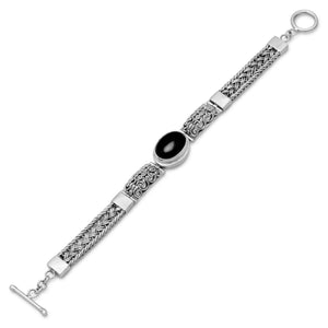 7.5" Oval Black Onyx Filigree Design Toggle Bracelet
