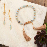 14 Karat Gold Plated Lariat Style Earrings with Chalcedony Drop