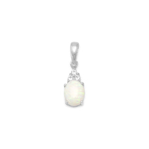 Rhodium Plated Australian Opal and White Topaz Pendant