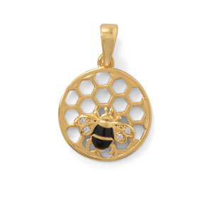 14 Karat Gold Plated Honeycomb with Bee Pendant