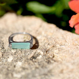 Rhodium Plated Green Chalcedony Bar Ring