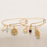 Expandable Gold Tone Tree Charm Fashion Bangle Bracelet