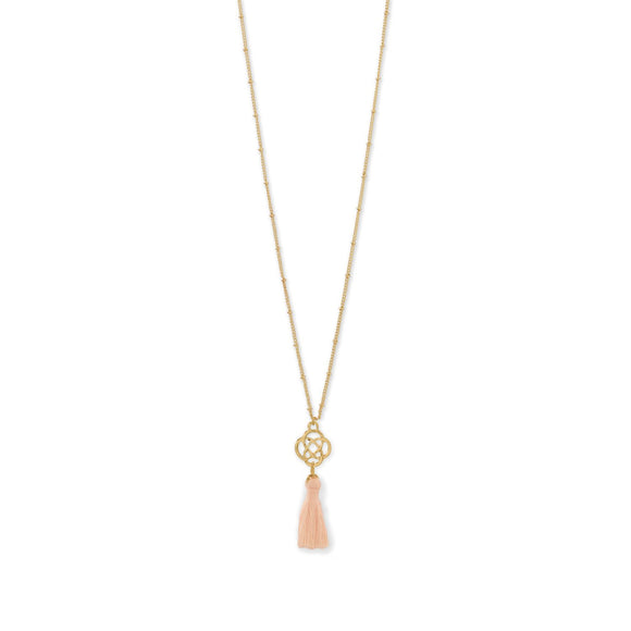 Gold Tone Celtic Charm and Peach Tassel Necklace